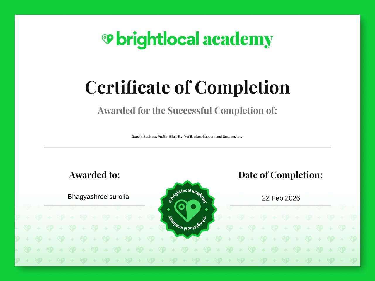 Certificate Of Google business profile eligibility verification support and suspensions